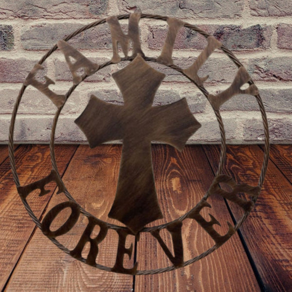 FAMILY FOREVER CROSS 25" METAL WALL ART WESTERN HOME DECOR HANDMADE NEW #EH13171