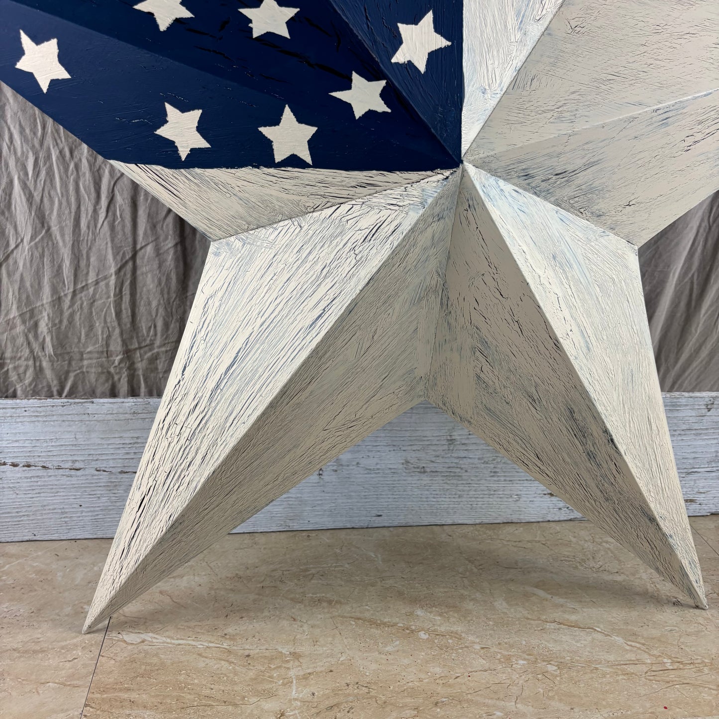 USA FLAG STAR CRACKLE RED IVORY NAVY BLUE METAL BARN STAR METAL WALL ART WESTERN HOME DECOR HANDMADE NEW