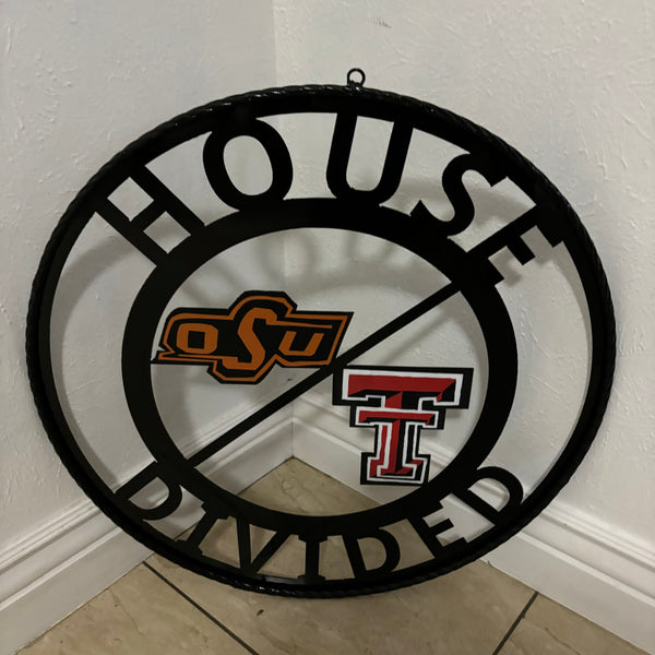 HOUSE DIVIDED OSU & TECH CUSTOM VINTAGE METAL CRAFT WALL ART RUSTIC TEAM SIGN HANDMADE 18",24",32",36