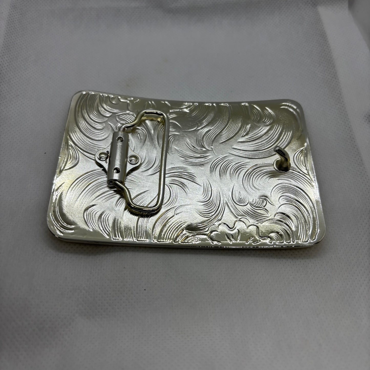 ROOSTER BELT BUCKLE GOLD WHITE WESTERN METAL BUCKLE FASHION ART 4.5" X 3.5"  #EH13237
