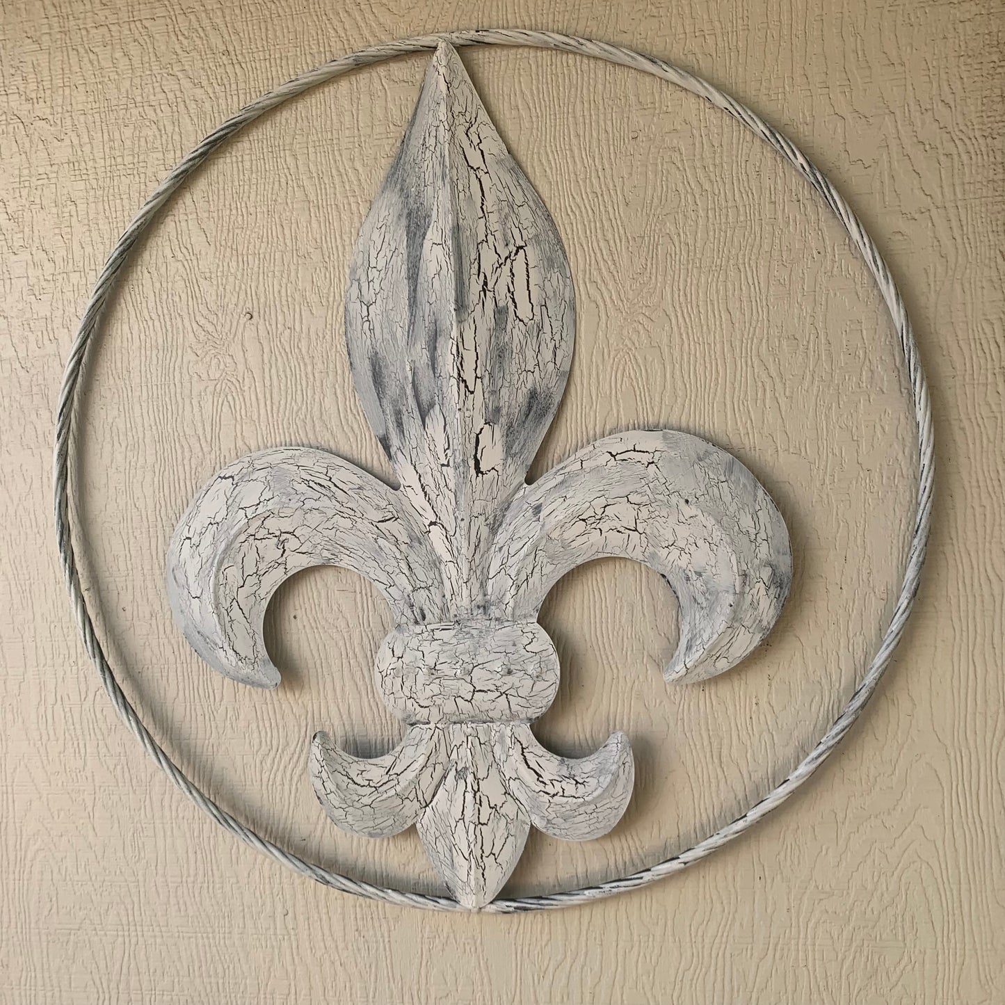 24",36" FLEUR DE LIS METAL CRACKLE WHITE WESTERN HOME DECOR HANDMADE WALL ART NEW #EH10149