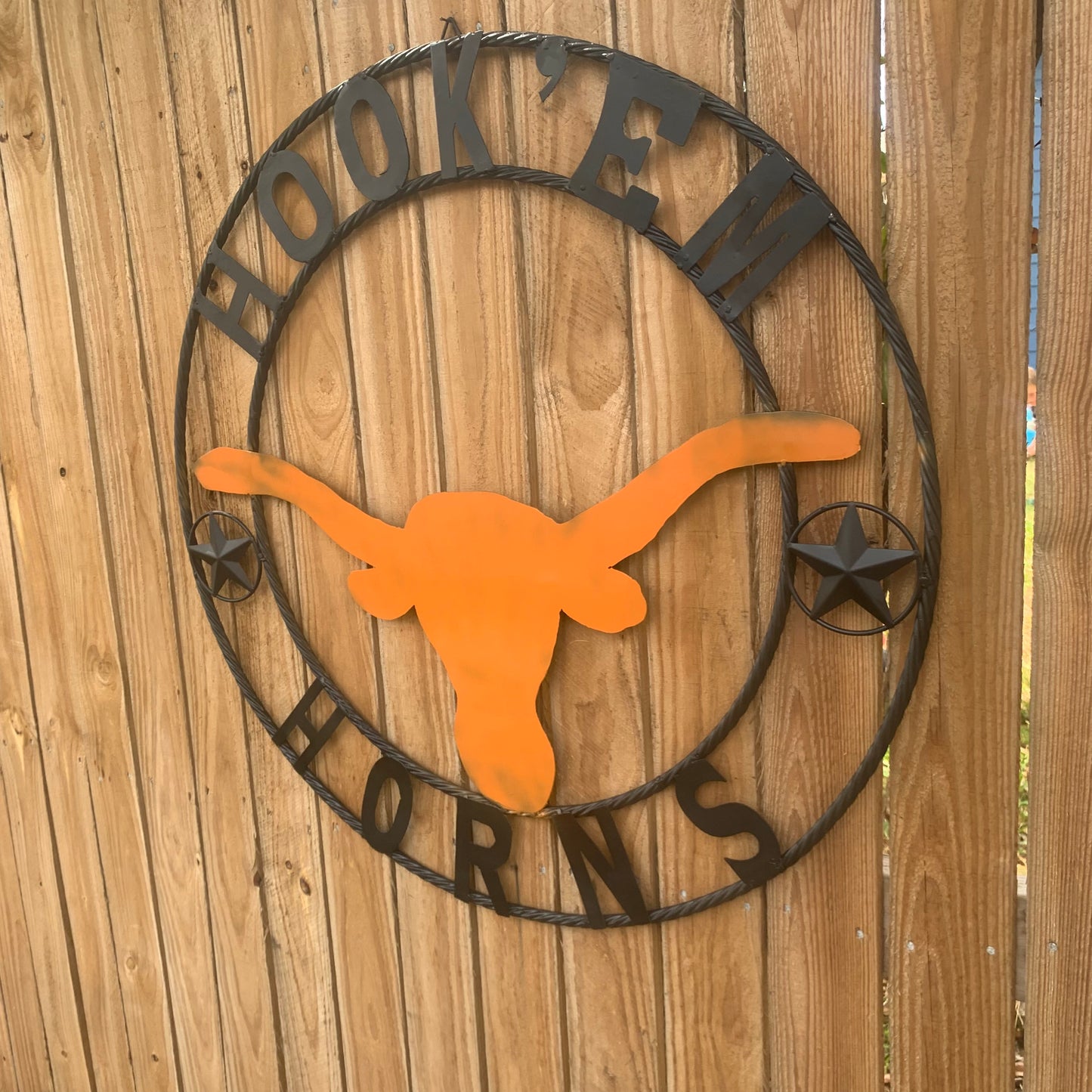 HOOKEM HORNS WITH LONE STAR TEXAS LONGHORNS HOOK EM METAL CUSTOM VINTAGE CRAFT WALL ART TEAM SIGN HANDMADE
