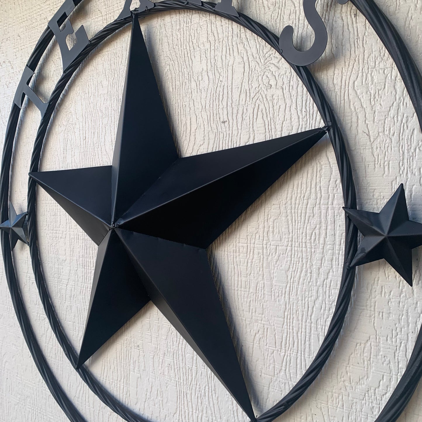 TEXAS LONESTAR WITH 3 SMALL STARS BARN STAR METAL RUSTIC BLACK TWISTED ROPE RING WESTERN HOME DECOR HANDMADE NEW