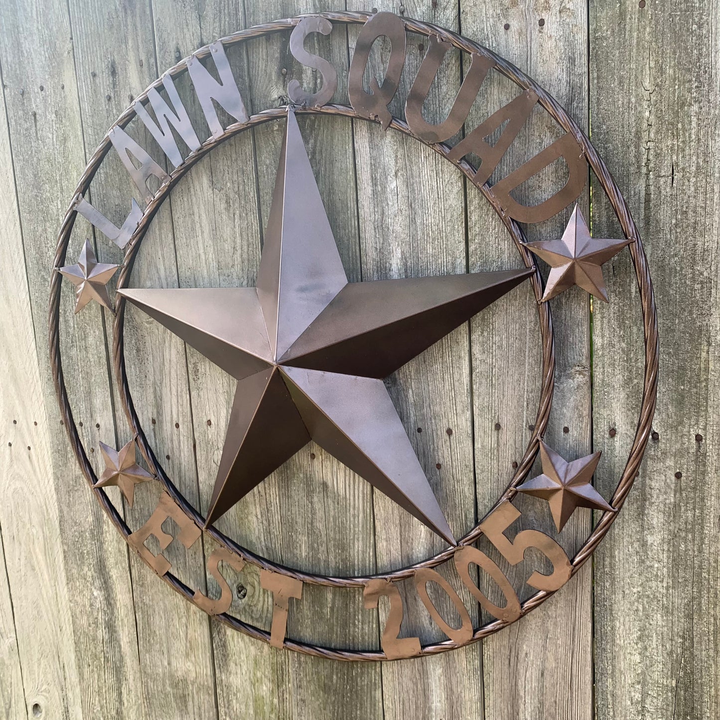 LAWN SQUAD STYLE CUSTOM BARN STAR NAME YOUR CUSTOM NAME STAR METAL NAME BARN STAR WITH TWISTED ROPE RING DESIGN METAL WALL 3d STAR ART WESTERN HOME DECOR RUSTIC BRONZE NEW