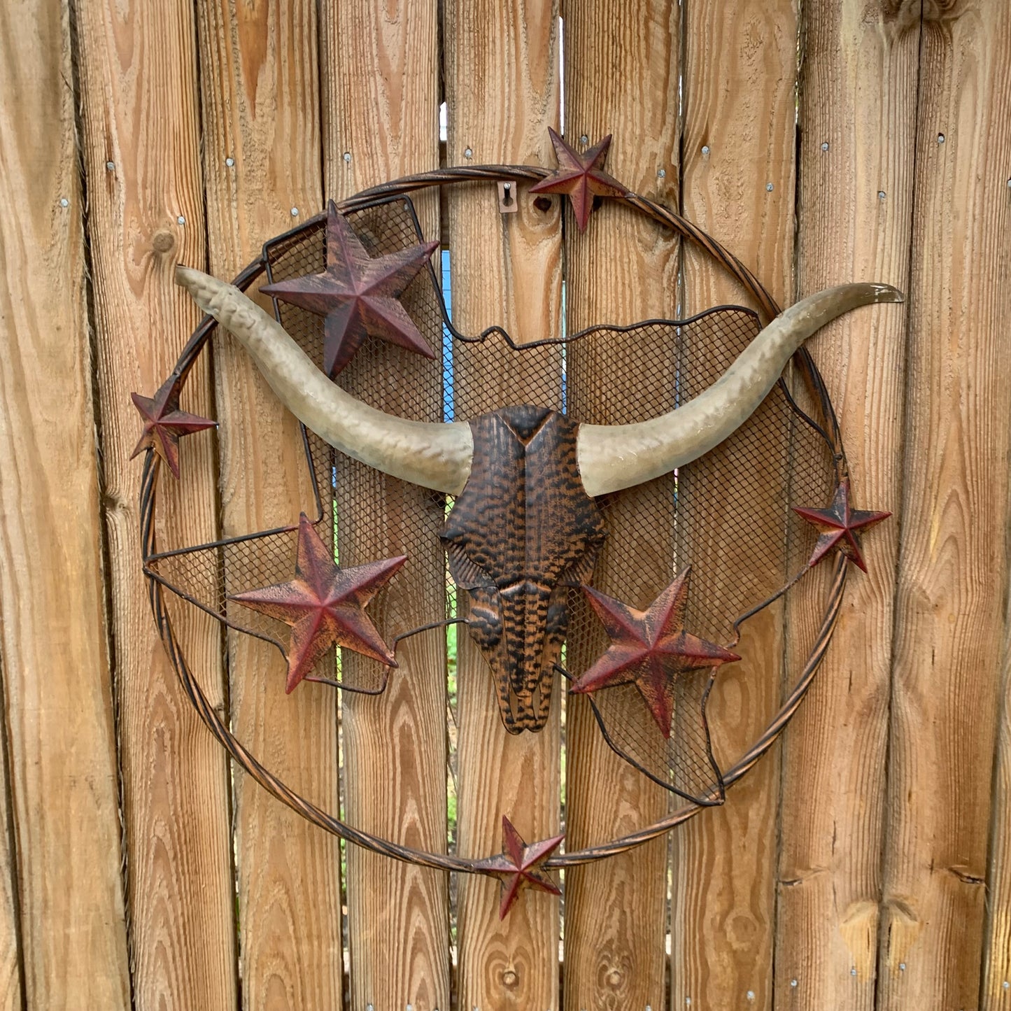24" LONGHORNS & STARS METAL WALL ART SCULPTURE WESTERN HOME DECOR HANDMADE NEW