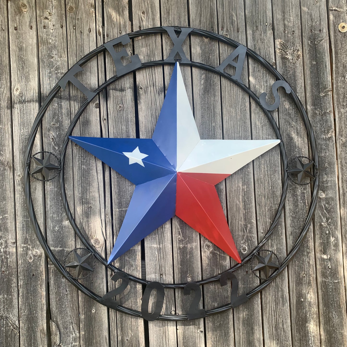 TEXAS 2022 STYLE CUSTOM NAME BARN STAR METAL LONESTAR 3d TWISTED BLACK ROPE RING WESTERN HOME DECOR   HANDMADE 24",32",36"