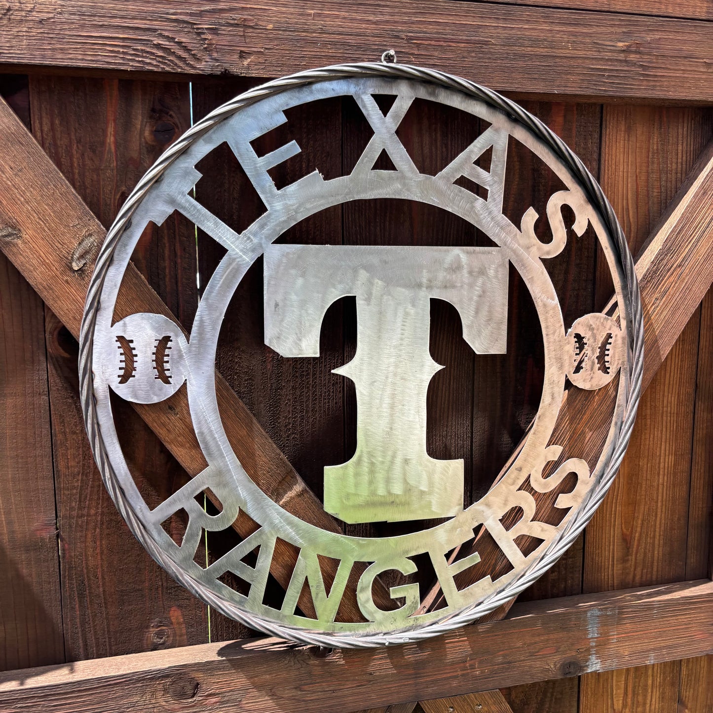 TEXAS RANGERS CUSTOM RAW METAL VINTAGE CRAFT TEAM SIGN TWISTED ROPE RING HANDMADE