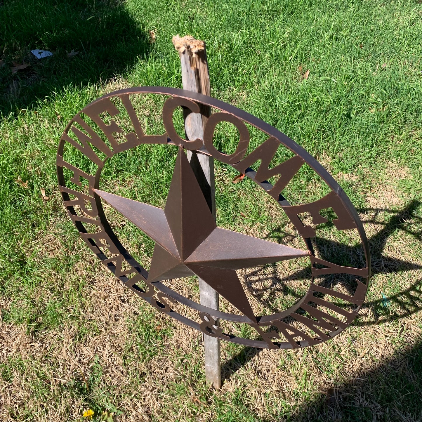 WELCOME FRIENDS FAMILY BARN METAL STAR WALL ART BRONZE WESTERN HOME DECOR HANDMADE NEW #EH13339