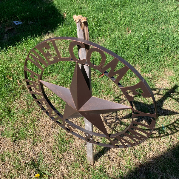 WELCOME FRIENDS FAMILY BARN METAL STAR WALL ART WESTERN HOME DECOR HANDMADE NEW