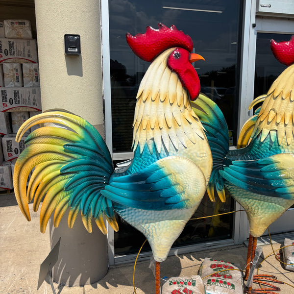 RUSTIC ROOSTER 6 FOOT CHICKEN GARDEN ANIMAL SCULPTURE METAL DECOR HANDMADE