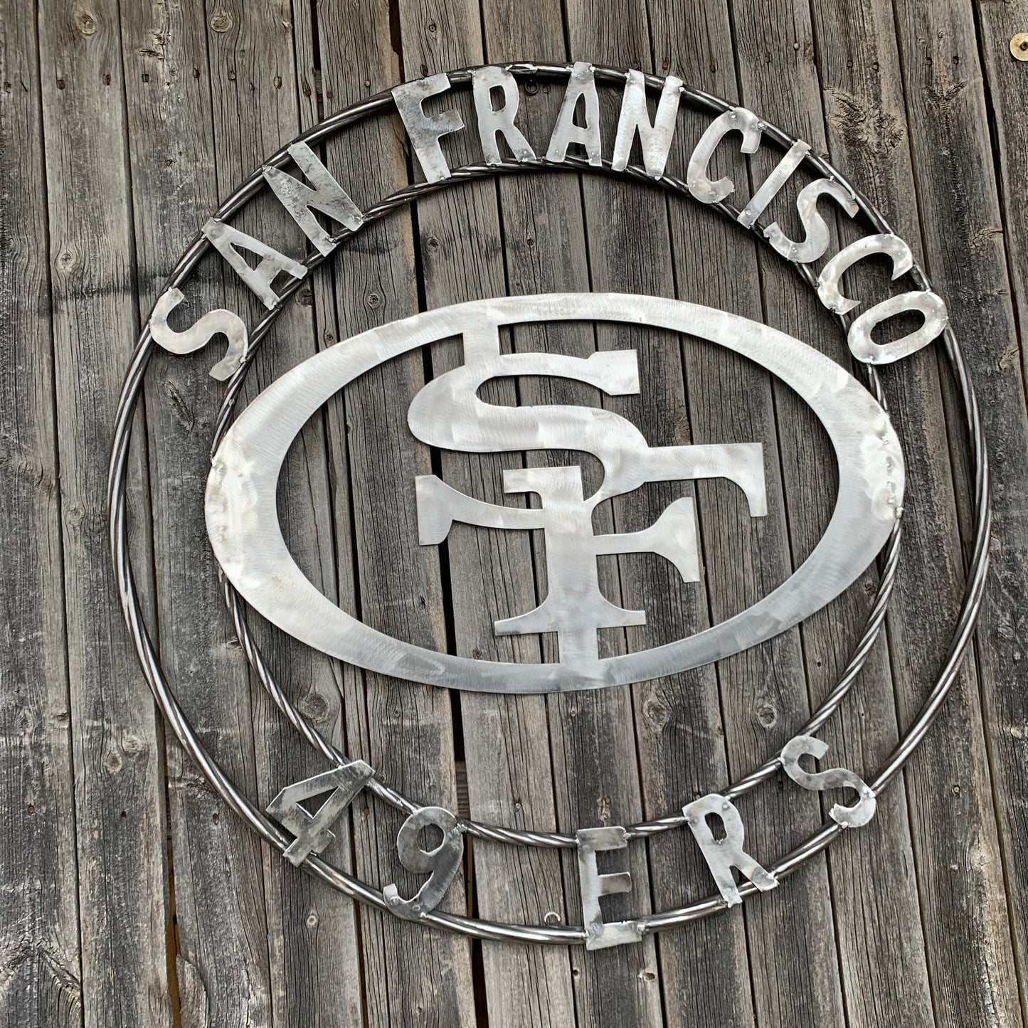 36" SAN FRANCISCO 49ERS CUSTOM RAW METAL VINTAGE CRAFT TEAM SIGN HAND MADE IN USA