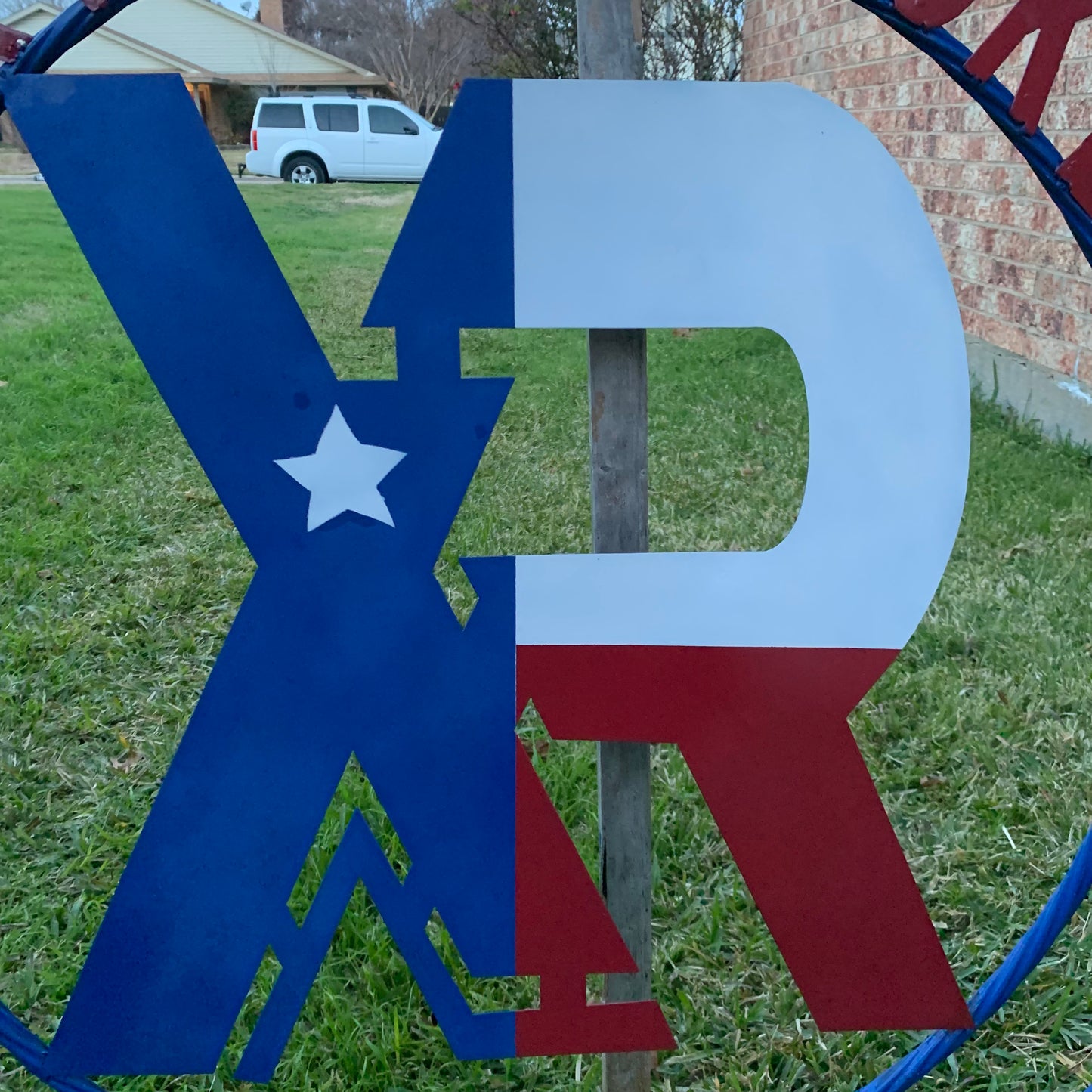 #EH11299 CUSTOM NAME XR ROOFING STYLE SIGN RED,WHITE & BLUE TEXAS FLAG LOGO HANDMADE