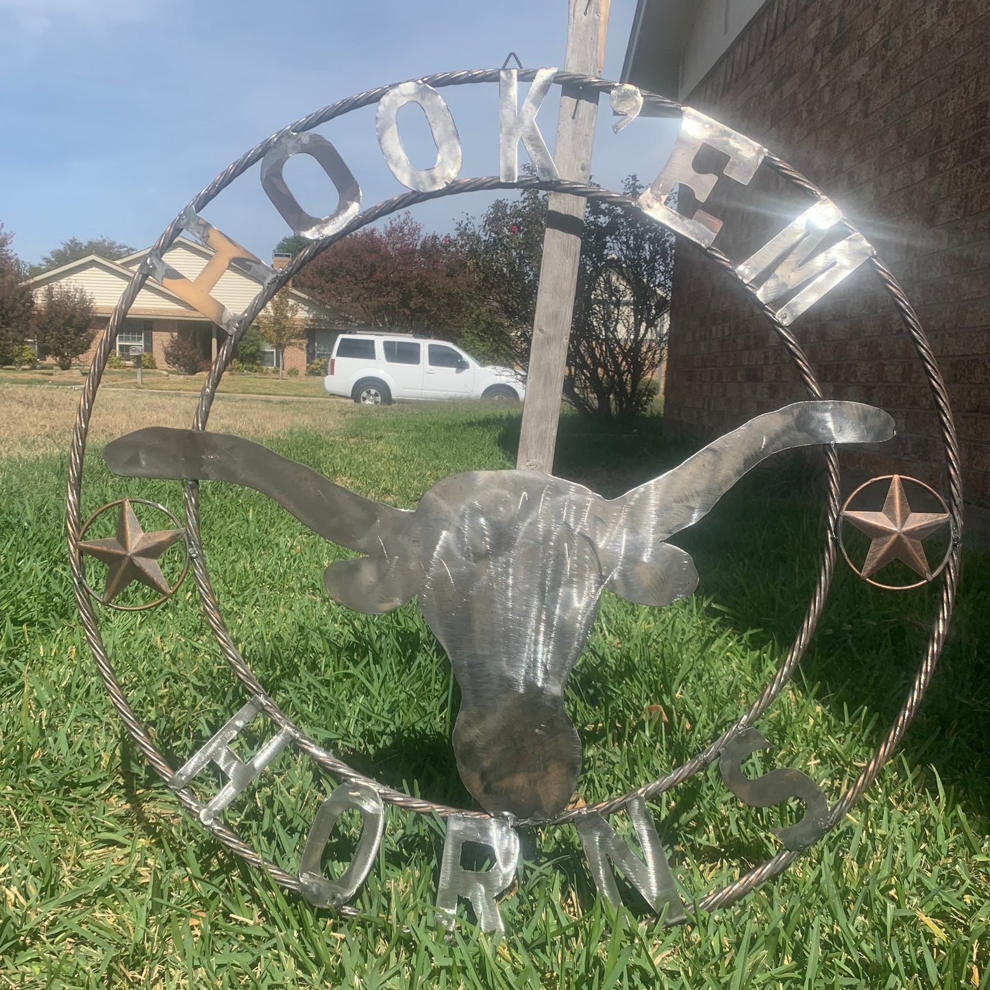HOOKEM HORNS & LONE STAR TEXAS LONGHORNS HOOK EM RAW METAL UNPAINTED CUSTOM VINTAGE CRAFT WALL ART TEAM SIGN HANDMADE