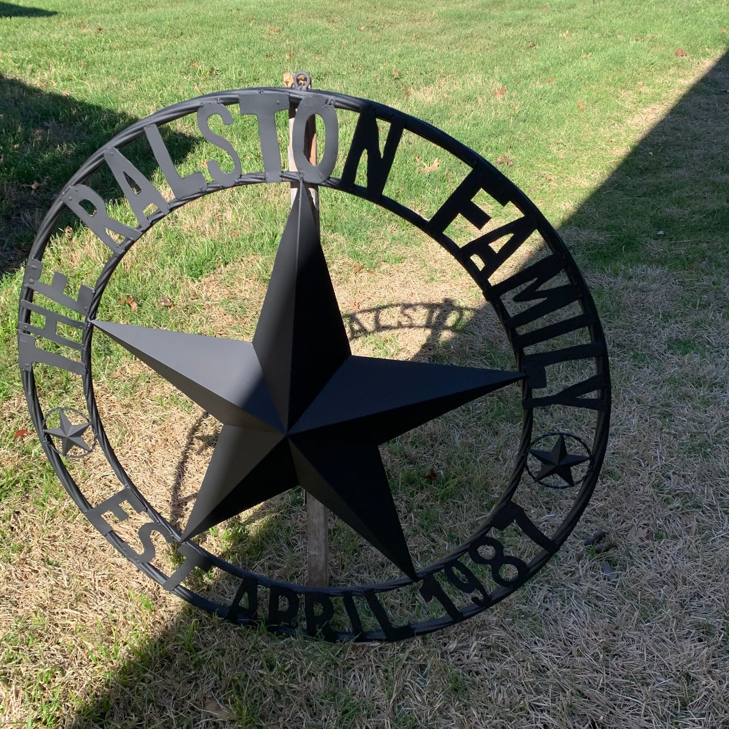 RALSTON FAMILY STYLE CUSTOM NAME STAR BARN METAL STAR 3d TWISTED ROPE RING WESTERN HOME DECOR RUSTIC BLACK HANDMADE 24",32",36",50"