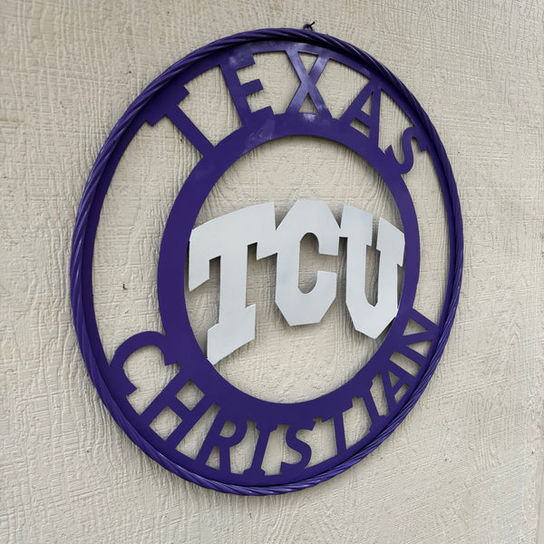 TCU TEXAS CHRISTIAN CUSTOM METAL VINTAGE CRAFT TEAM SIGN PURPLE WHITE HANDMADE