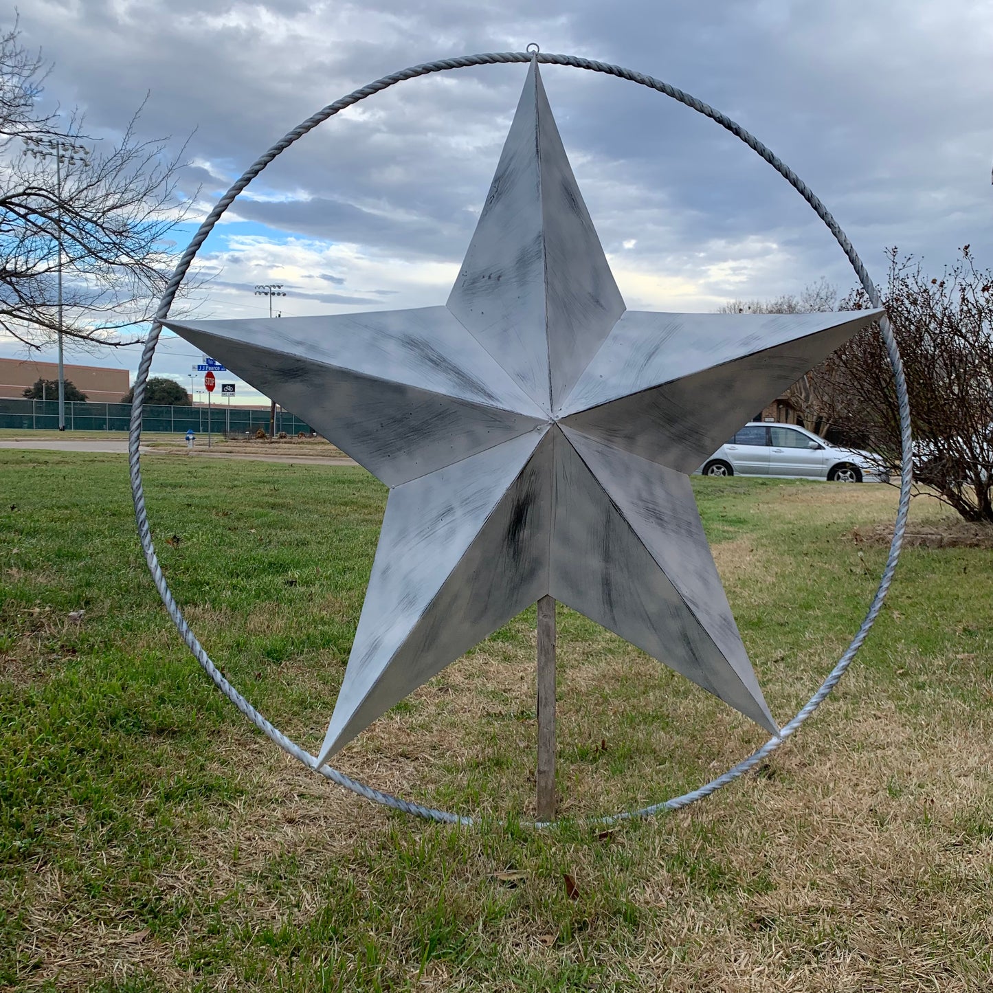5 FOOT WHITE DISTRESSED STAR TWO TONE TEXTURE BARN STAR METAL LONESTAR TWISTED ROPE RING WESTERN HOME DECOR HANDMADE NEW