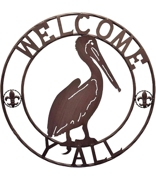 WELCOME PELICAN SIGN METAL WALL ART WESTERN HOME DECOR HANDMADE