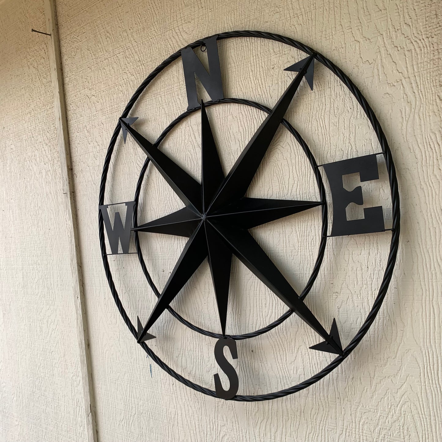 36" COMPASS RUSTIC BLACK METAL SIGN WALL ART WESTERN HOME DECOR HANDMADE NEW