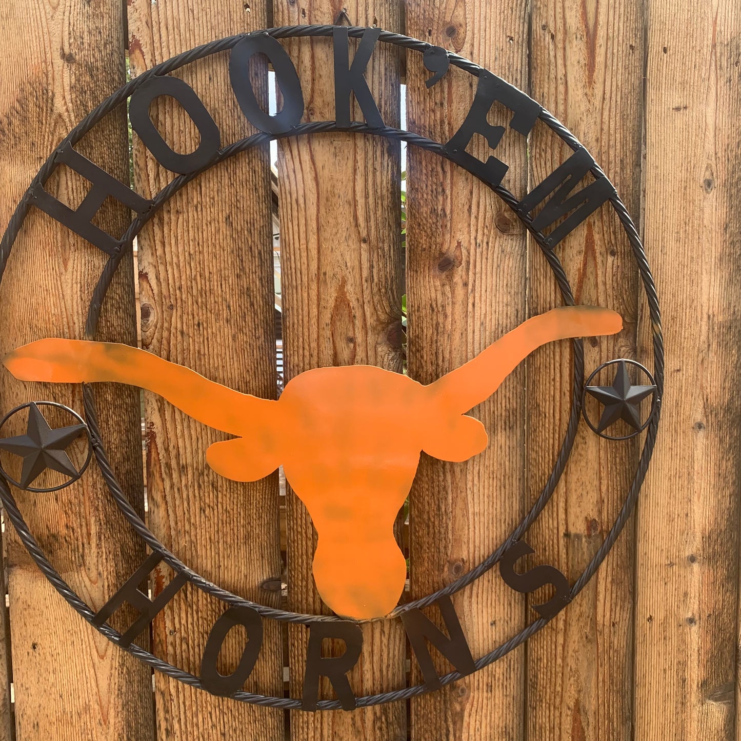 HOOKEM HORNS WITH LONE STAR TEXAS LONGHORNS HOOK EM METAL CUSTOM VINTAGE CRAFT WALL ART TEAM SIGN HANDMADE