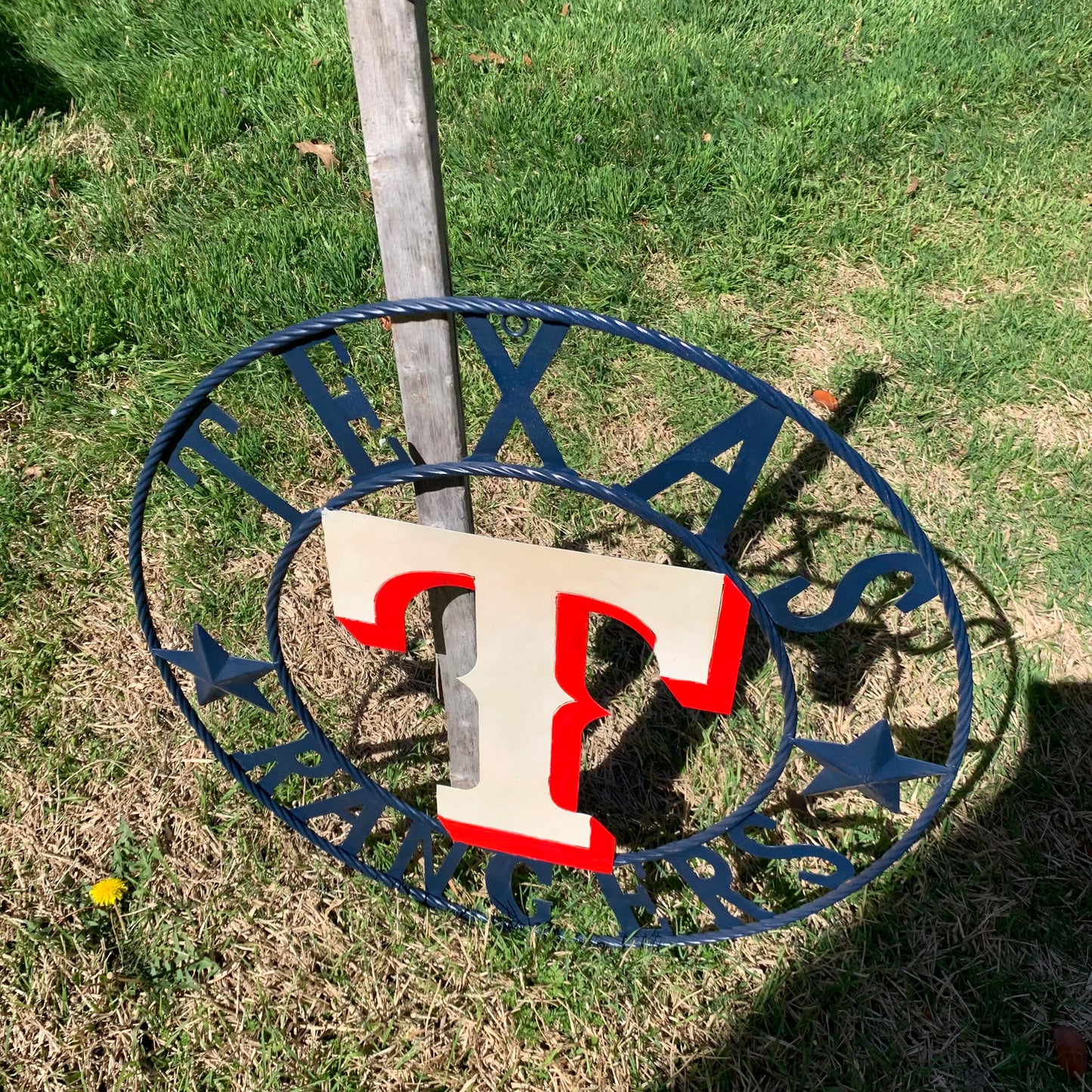 12", 18", 24", 32" TEXAS RANGERS BARN CUSTOM METAL VINTAGE CRAFT SIGN TEAM  WHITE & RED & NAVY BLUE RING & STAR HANDMADE