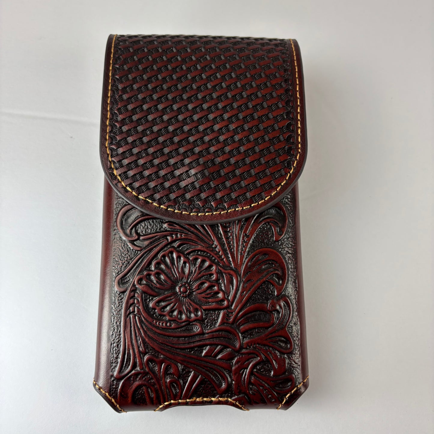 7" PLAIN FLORAL LEATHER HOLSTER BROWN STAR POUCH EXTRA LARGE  BELT LOOP CELL PHONE CASE UNIVERSAL OVERSIZE
