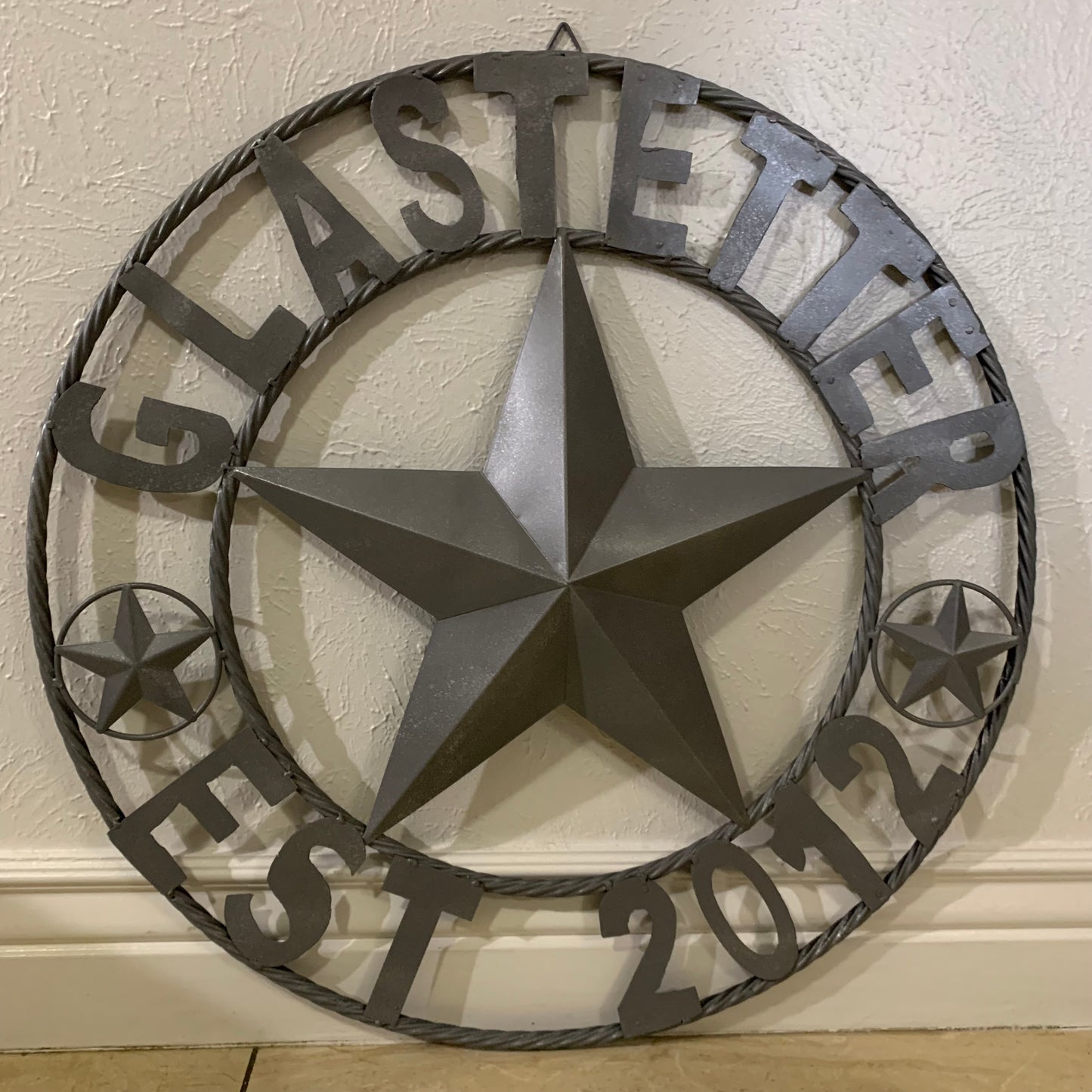 GLASTETTER STYLE YOUR CUSTOM NAME BARN STAR 3d METAL LONE STAR TWISTED ROPE RING WESTERN HOME DECOR RUSTIC GREY HANDMADE 24",32",36",50"