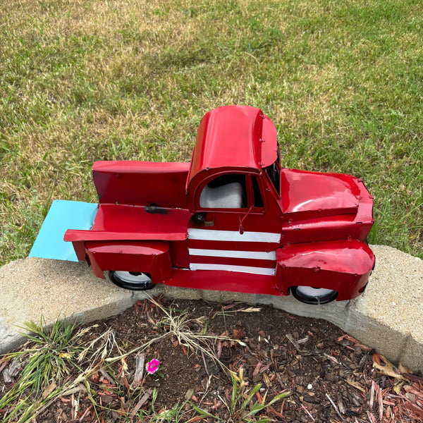 USA FLAG TRUCK 24" PICKUP PATRIOTIC TRUCK RED WHITE TAIL DOWN METAL GARDEN ART FIGURINE WESTERN HOME DECOR HANDMADE #EH12855