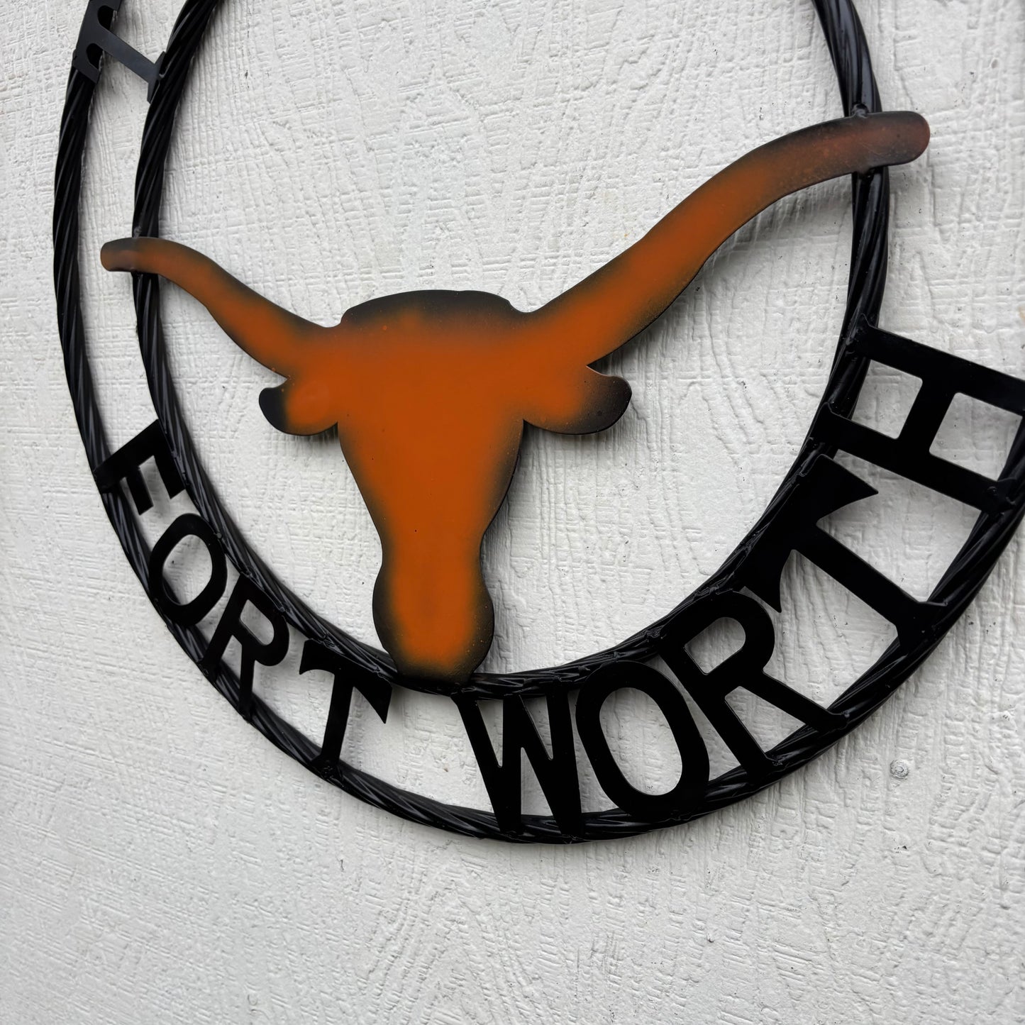 TEXAS FORT WORTH METAL SIGN LONGHORNS ORANGE WESTERN HOME DECOR HANDMADE