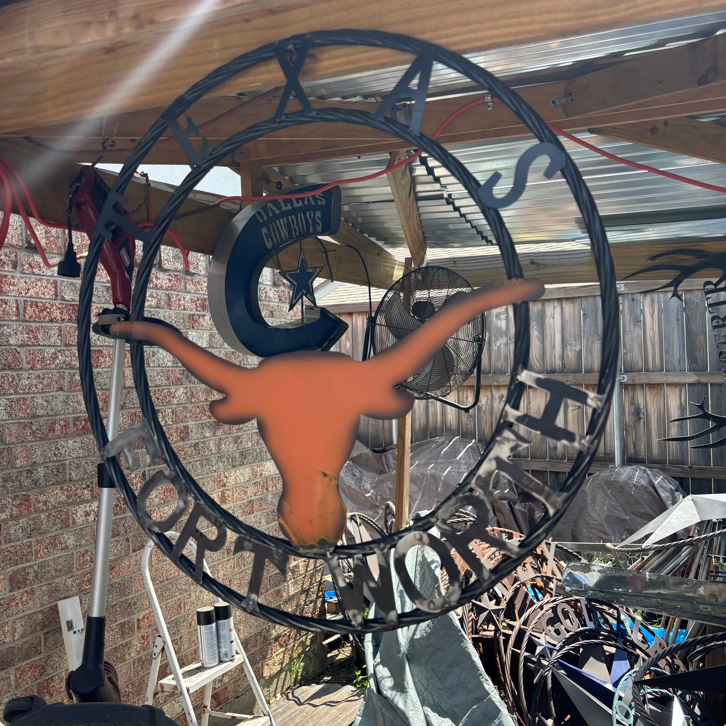 TEXAS FORT WORTH METAL SIGN LONGHORNS ORANGE WESTERN HOME DECOR HANDMADE