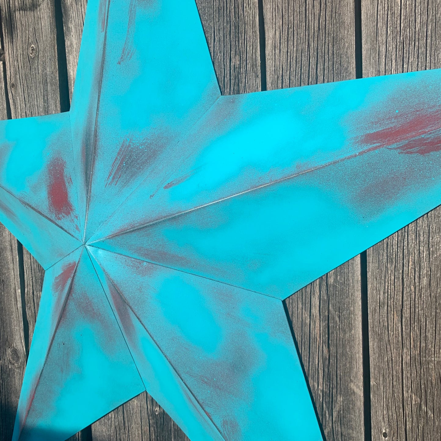 #EH10540 TURQUOISE DISTRESSED TWO TONE BARN STAR METAL ART WESTERN HOME DECOR HANDMADE NEW