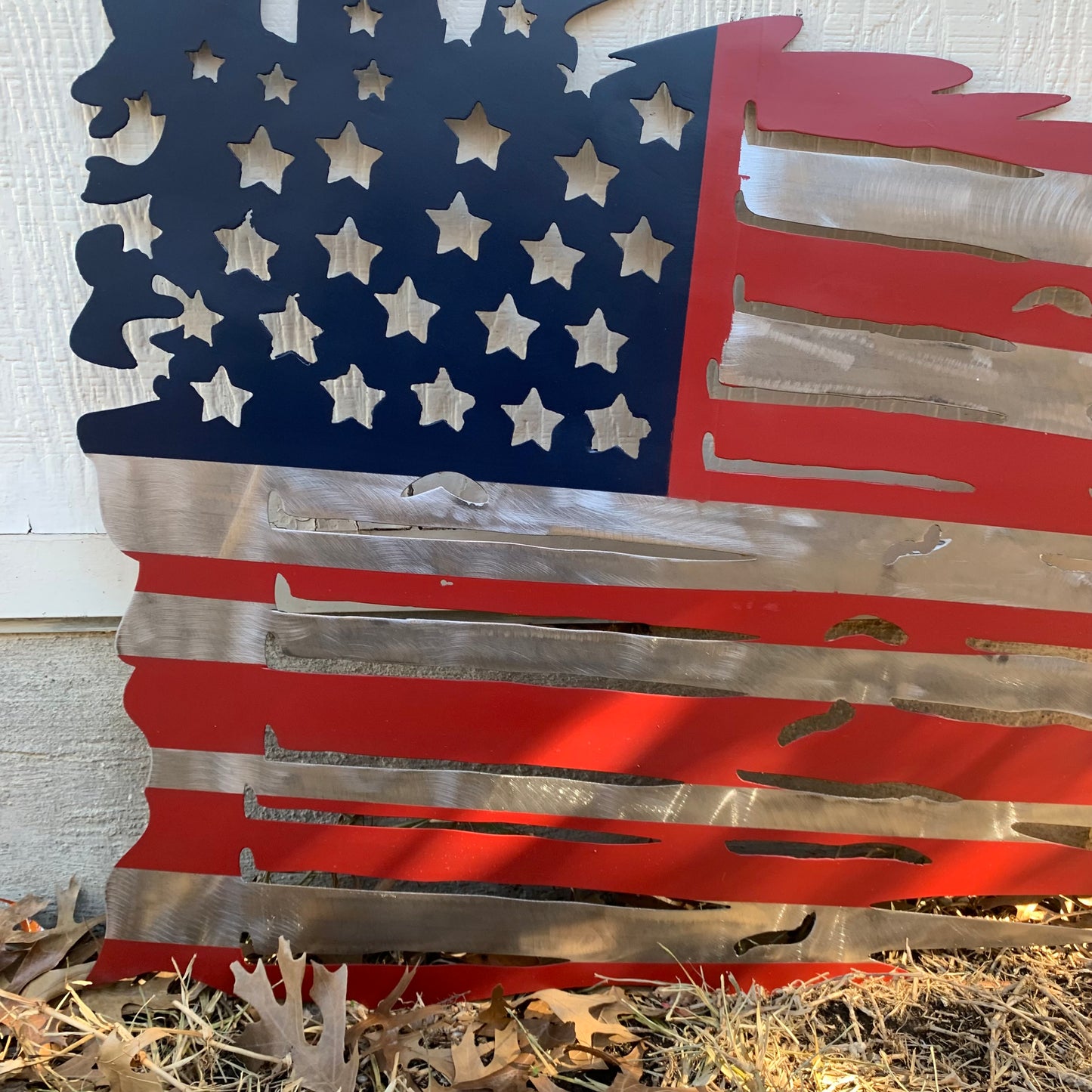 USA TATTERED AMERICAN FLAG METAL WALL ART WESTERN HOME DECOR HANDMADE NEW