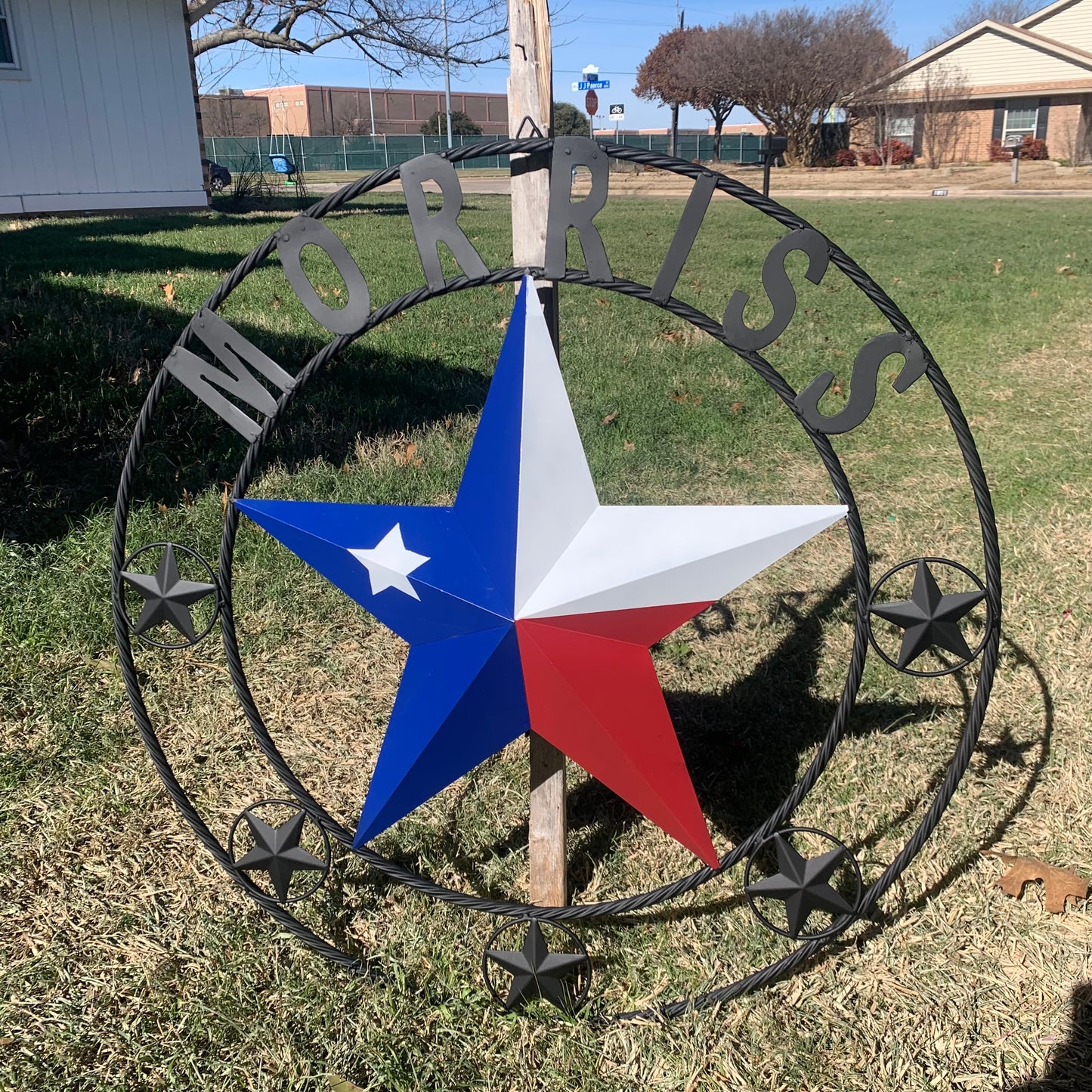 MORRISS TEXAS FLAG STYLE CUSTOM NAME STAR TWISTED ROPE BLACK RING WESTERN HOME DECOR HANDMADE