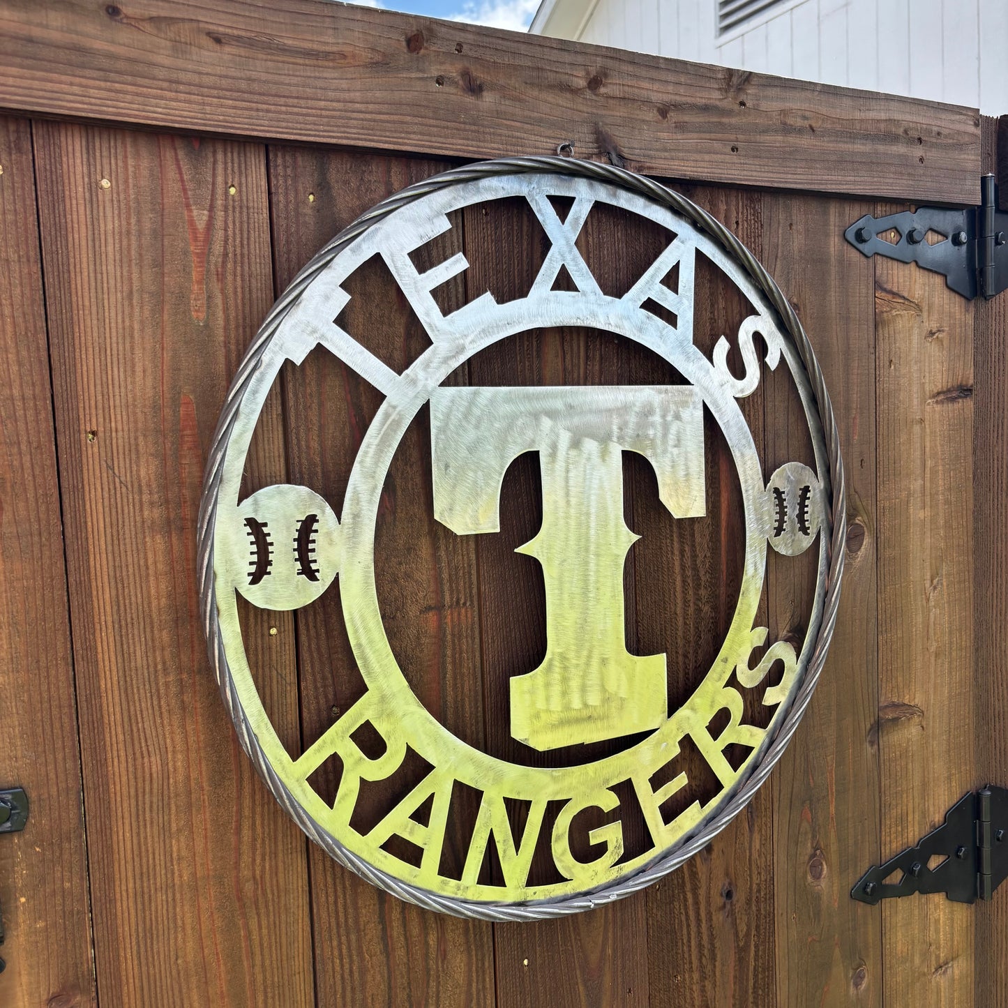 TEXAS RANGERS CUSTOM RAW METAL VINTAGE CRAFT TEAM SIGN TWISTED ROPE RING HANDMADE
