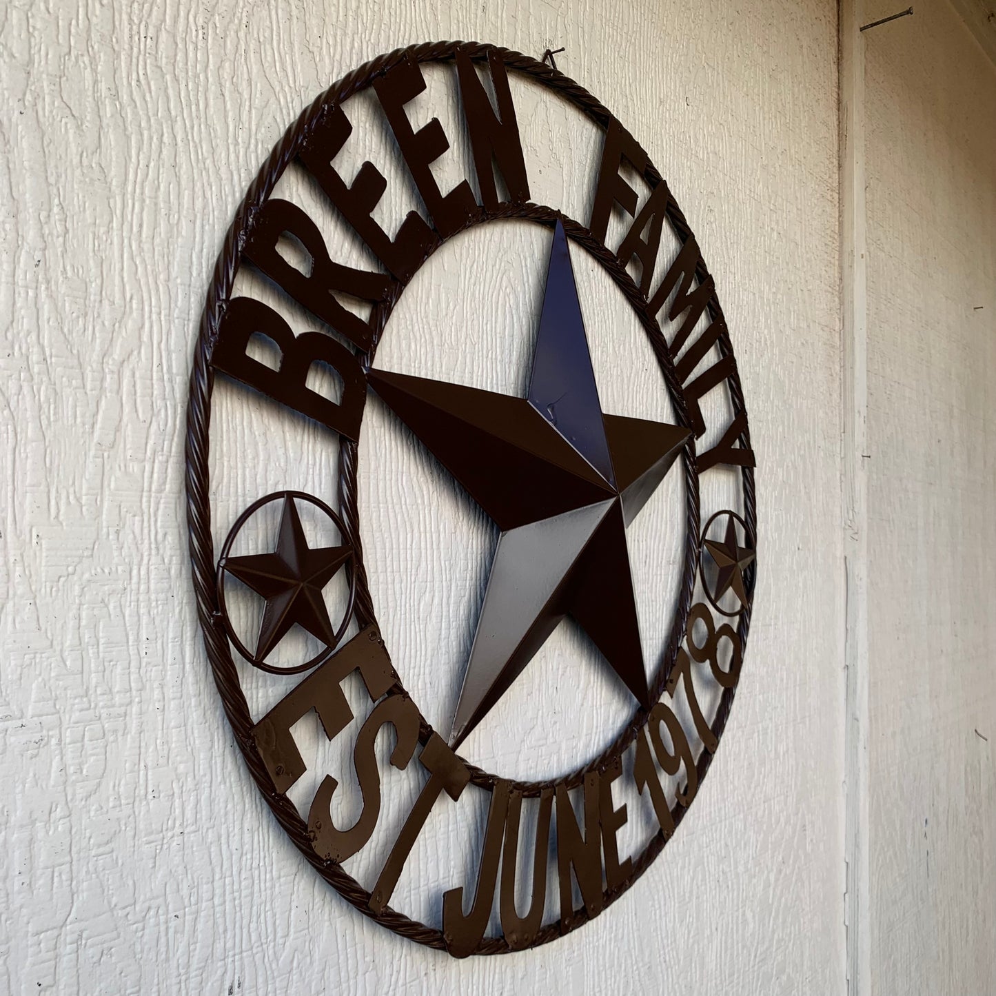 BREEN FAMILY STYLE CUSTOM NAME STAR BARN METAL STAR 3d TWISTED ROPE RING WESTERN HOME DECOR RUSTIC BROWN HANDMADE 24",32",36",50"