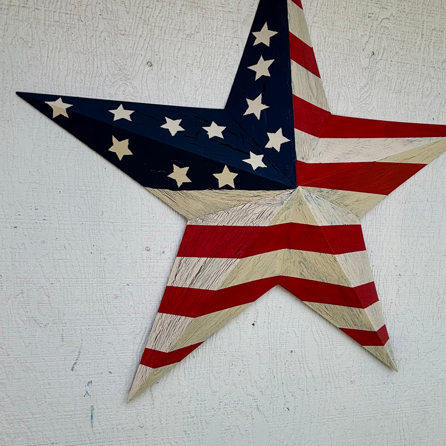 USA FLAG STAR CRACKLE RED IVORY NAVY BLUE METAL BARN STAR METAL WALL ART WESTERN HOME DECOR HANDMADE NEW