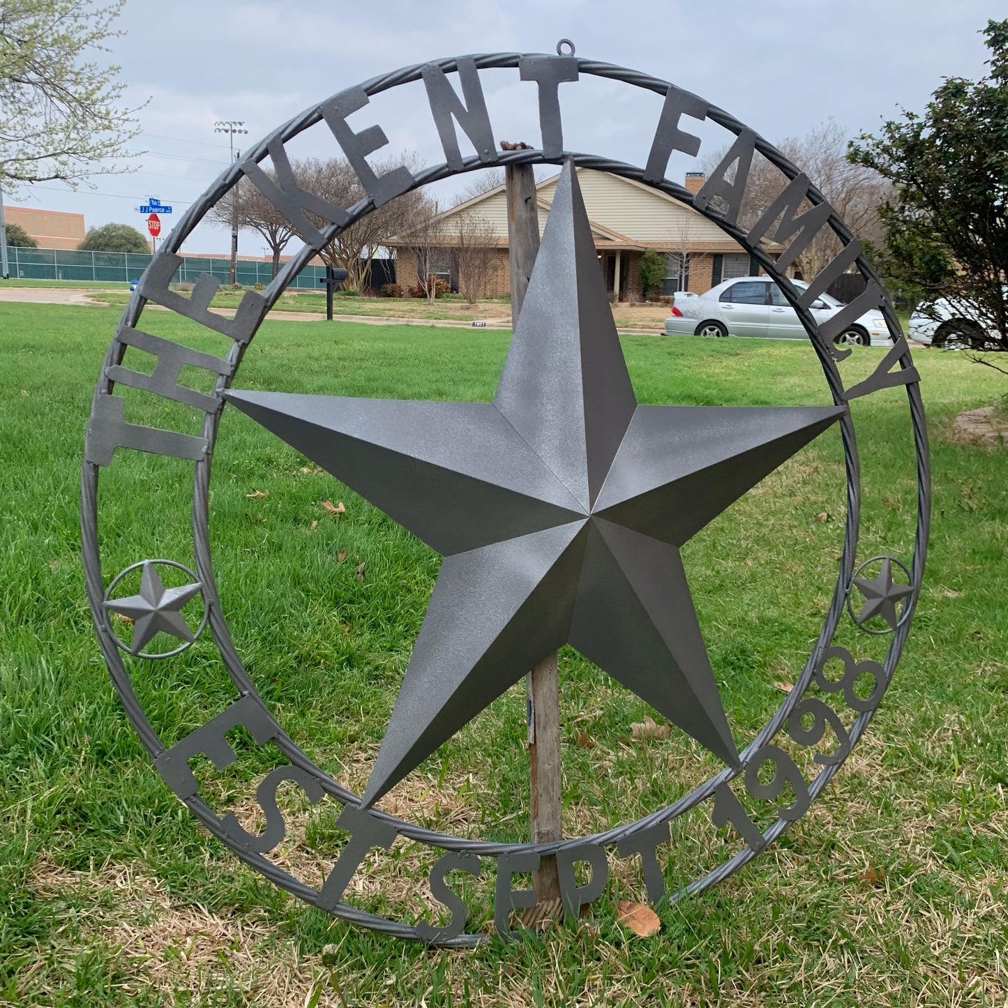 KENT STYLE CUSTOM STAR NAME BARN METAL STAR 3d TWISTED ROPE RING WESTERN HOME DECOR RUSTIC GREY SILVER HANDMADE 24",32",36",50"