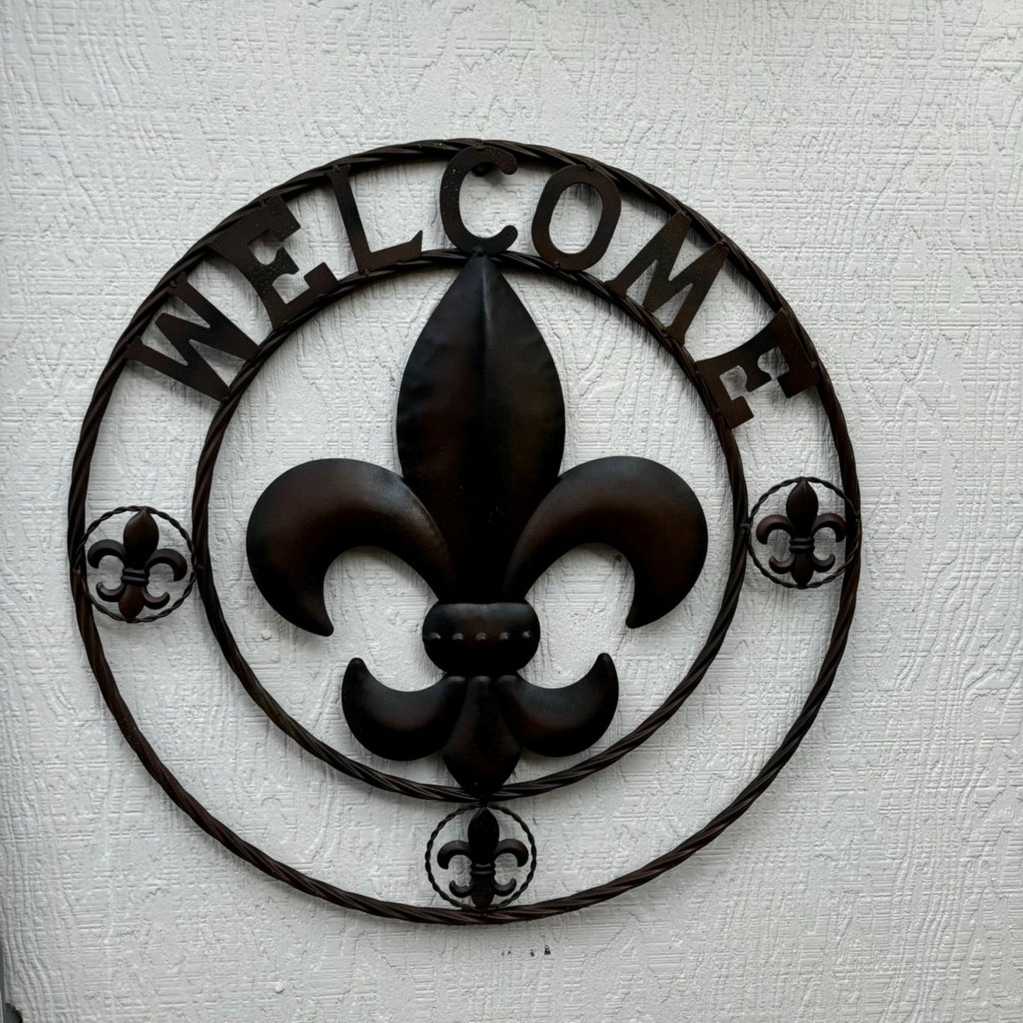 WELCOME FLEUR DE LIS BROWN & BLACK SHADE METAL WALL ART WESTERN HOME DECOR HANDMADE #EH11997