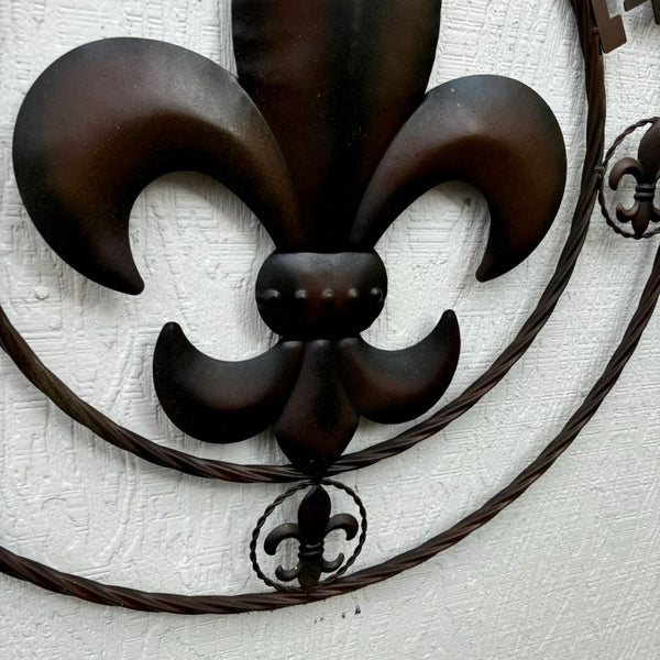 WELCOME FLEUR DE LIS BROWN & BLACK SHADE METAL WALL ART WESTERN HOME DECOR HANDMADE #EH11997