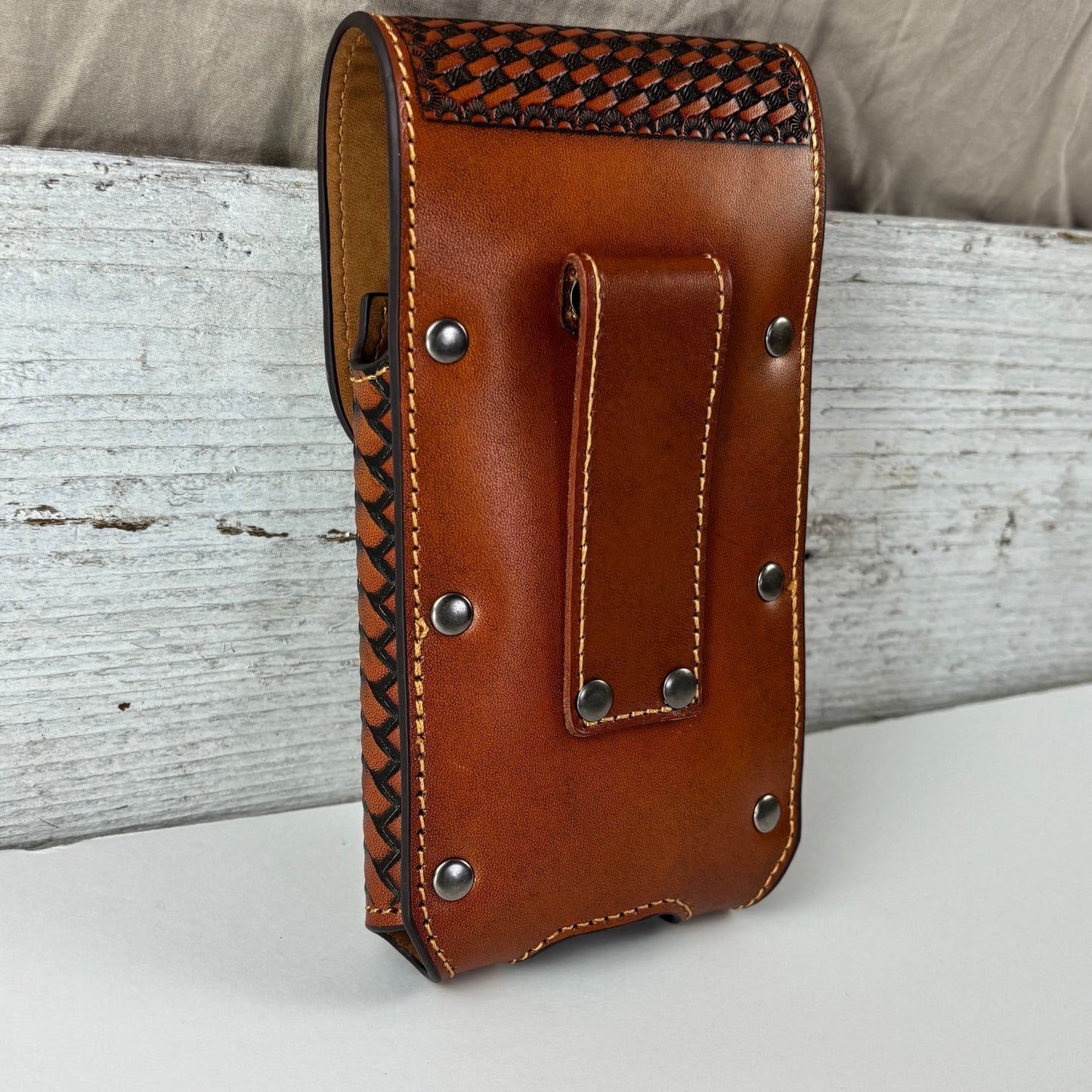 7" LONE STAR LEATHER HOLSTER TAN BROWN STAR POUCH EXTRA LARGE  BELT LOOP CELL PHONE CASE UNIVERSAL OVERSIZE #EH12702