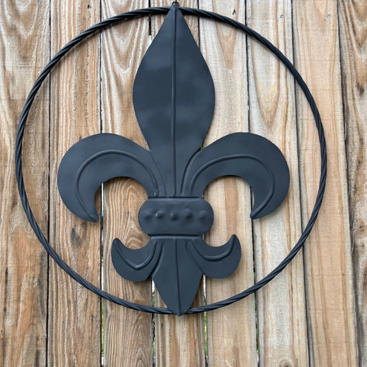 FLEUR DE LIS BLACK FLAT METAL WALL ART SIGN WESTERN HOME DECOR HANDMADE NEW 12",18",24",32"