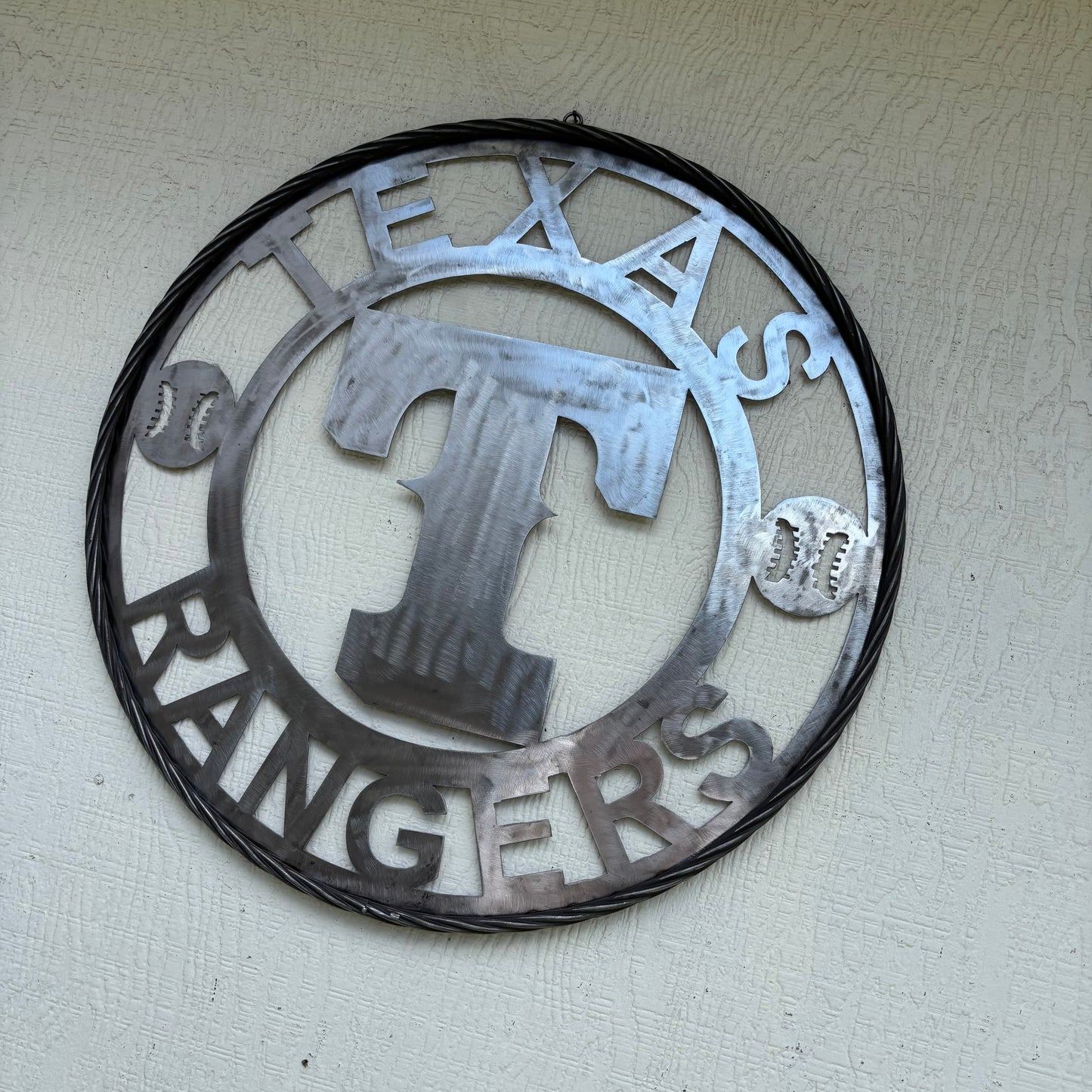 TEXAS RANGERS CUSTOM RAW METAL VINTAGE CRAFT TEAM SIGN TWISTED ROPE RING HANDMADE