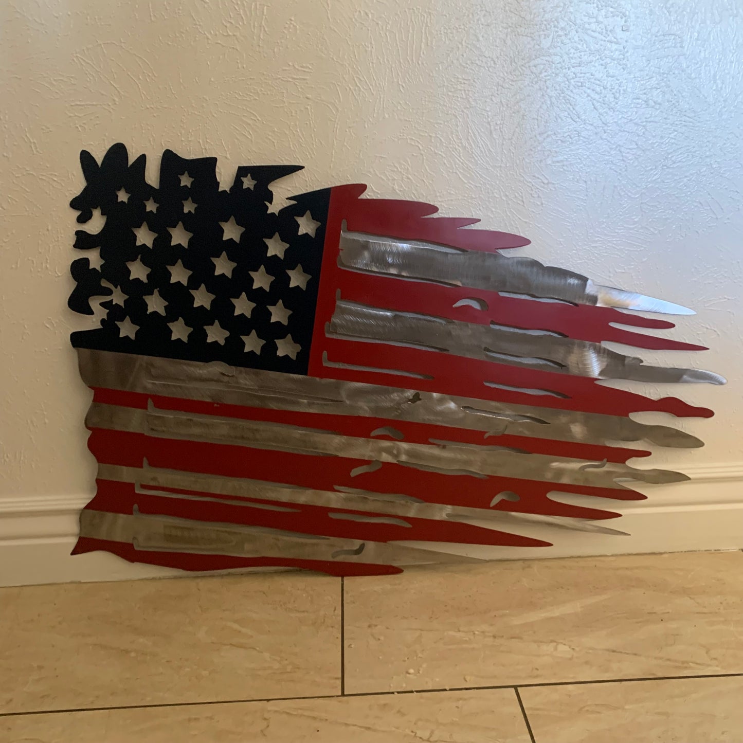 USA TATTERED AMERICAN FLAG METAL WALL ART WESTERN HOME DECOR HANDMADE NEW