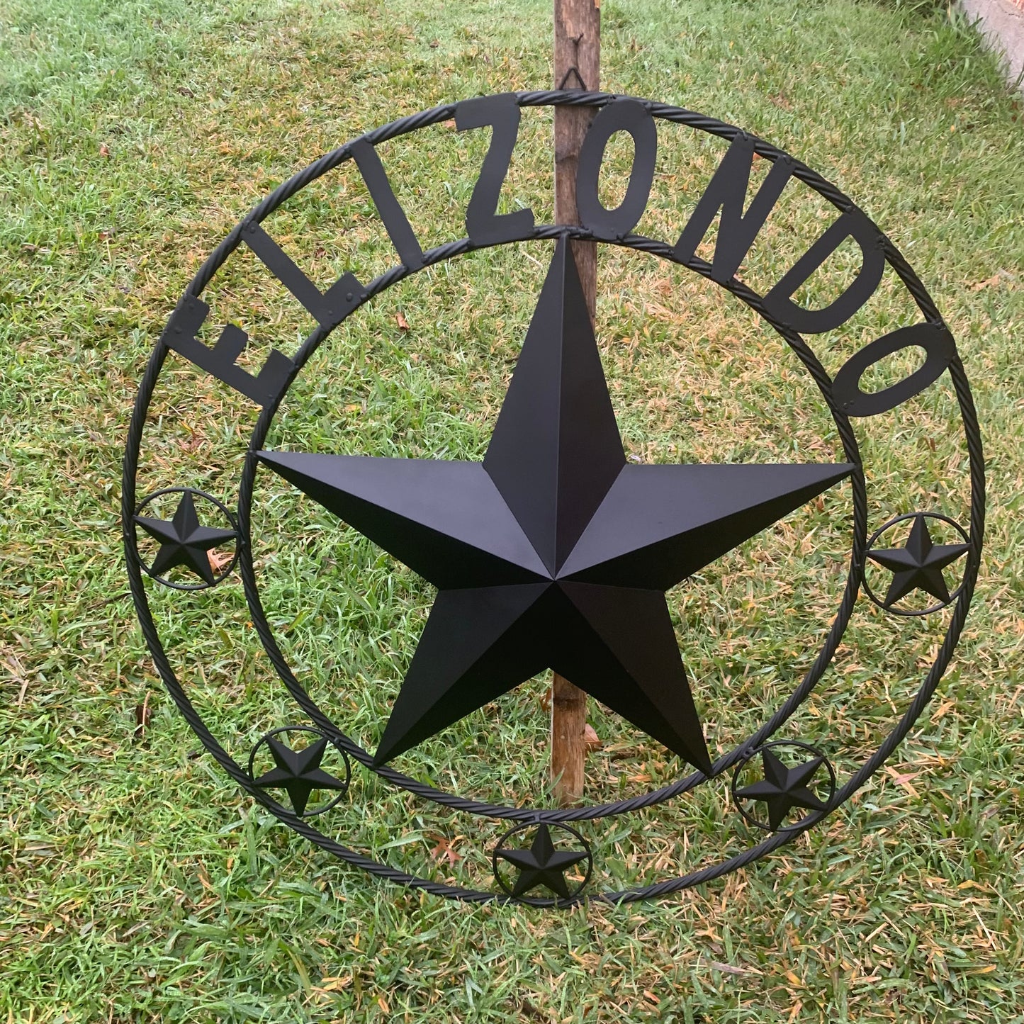ELIZONDO STYLE CUSTOM NAME STAR BARN METAL STAR 3d TWISTED ROPE RING WESTERN HOME DECOR RUSTIC BLACK HANDMADE 24",32",36",50"
