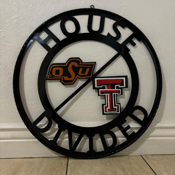 HOUSE DIVIDED OSU & TECH CUSTOM VINTAGE METAL CRAFT WALL ART RUSTIC TEAM SIGN HANDMADE 18",24",32",36