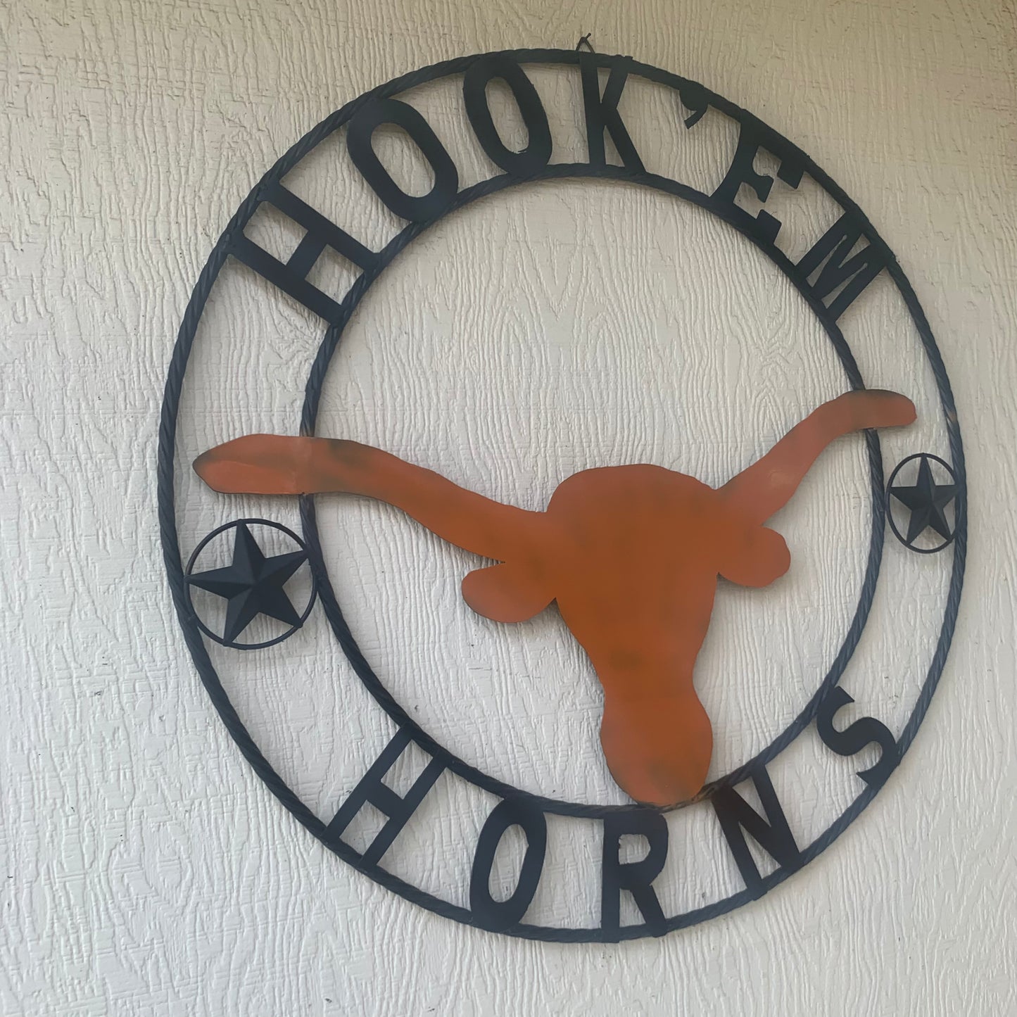 HOOKEM HORNS WITH LONE STAR TEXAS LONGHORNS HOOK EM METAL CUSTOM VINTAGE CRAFT WALL ART TEAM SIGN HANDMADE