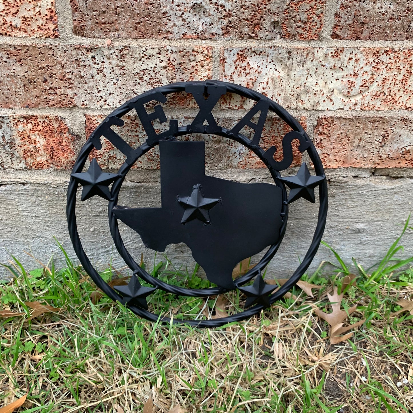 12" STATE OF TEXAS MAP RUSTIC BLACK TWISTED RING METAL SIGN WESTERN HOME DECOR HANDMADE NEW