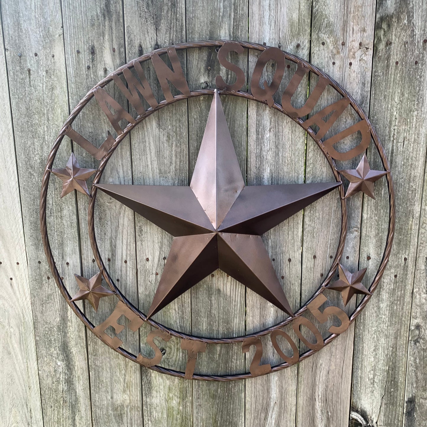 LAWN SQUAD STYLE CUSTOM BARN STAR NAME YOUR CUSTOM NAME STAR METAL NAME BARN STAR WITH TWISTED ROPE RING DESIGN METAL WALL 3d STAR ART WESTERN HOME DECOR RUSTIC BRONZE NEW