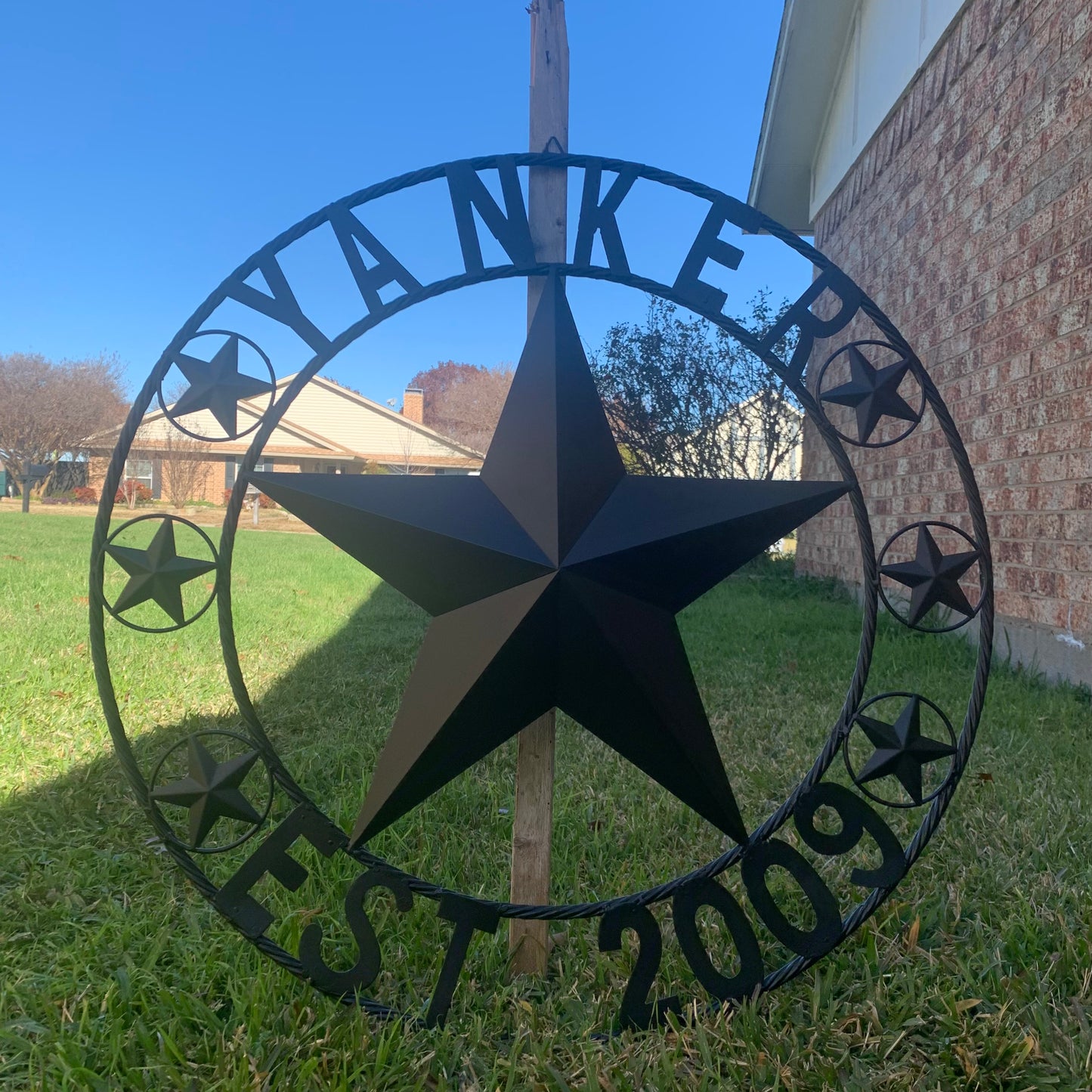 YANKER STYLE CUSTOM NAME STAR BARN METAL STAR 3d TWISTED ROPE RING WESTERN HOME DECOR RUSTIC BLACK HANDMADE 24",32",36",50"