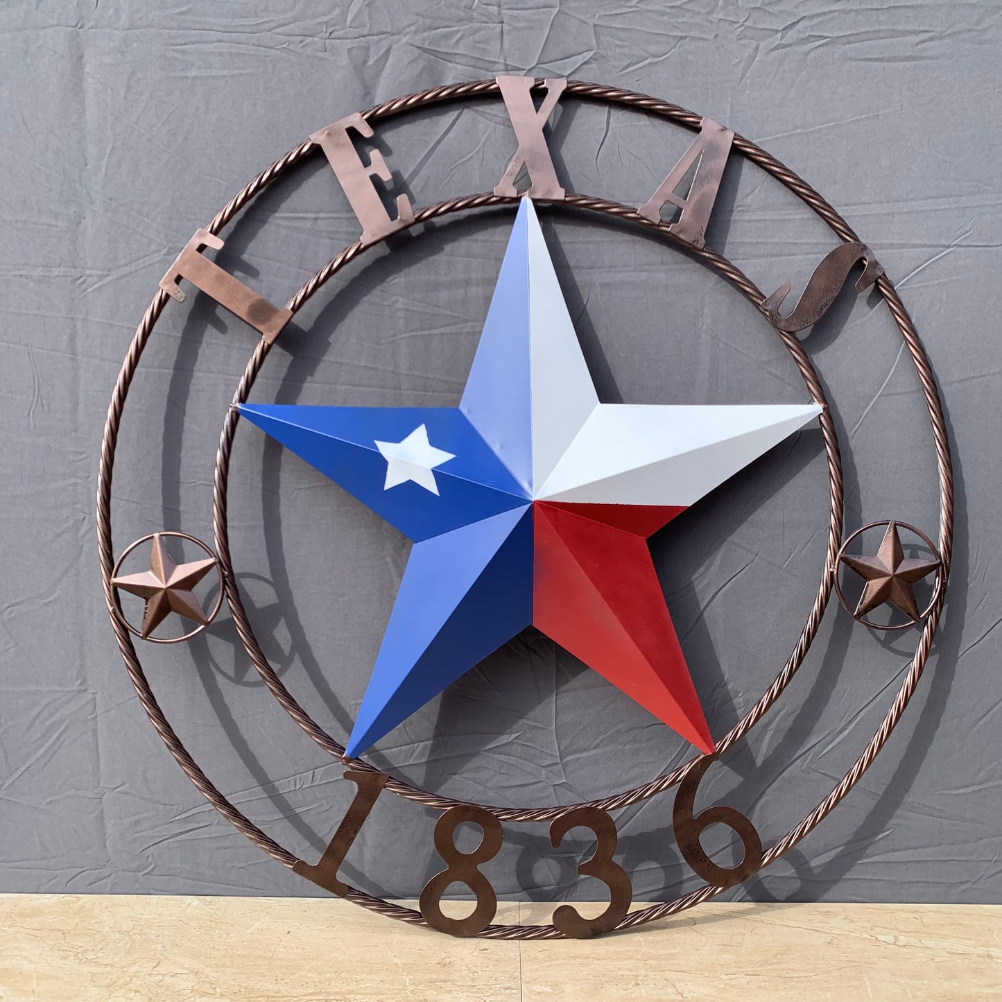 1836 TEXAS FLAG STAR RED WHITE BLUE TWISTED BRONZE RING WESTERN HOME DECOR HANDMADE NEW