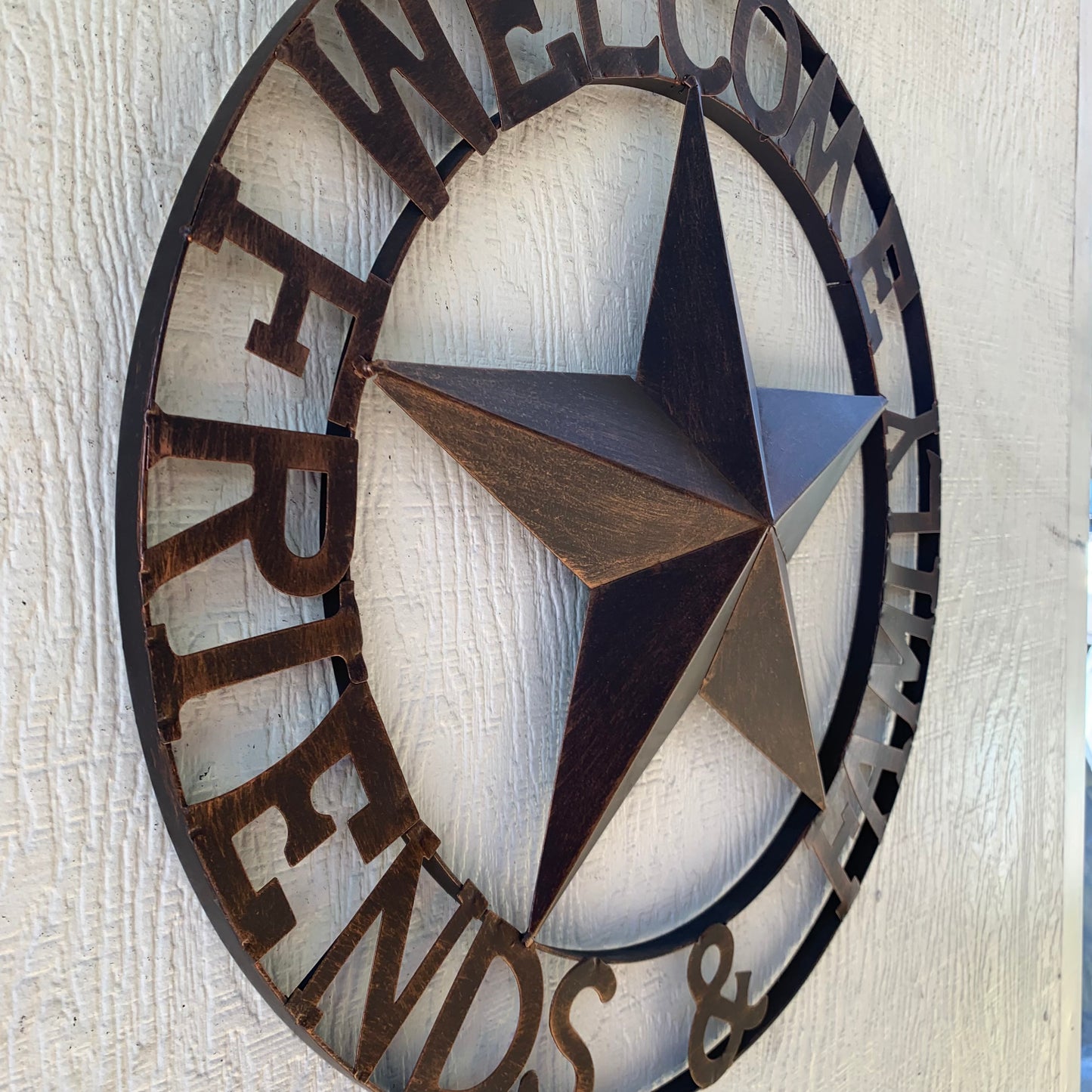 WELCOME FRIENDS FAMILY BARN METAL STAR WALL ART BRONZE WESTERN HOME DECOR HANDMADE NEW #EH13339